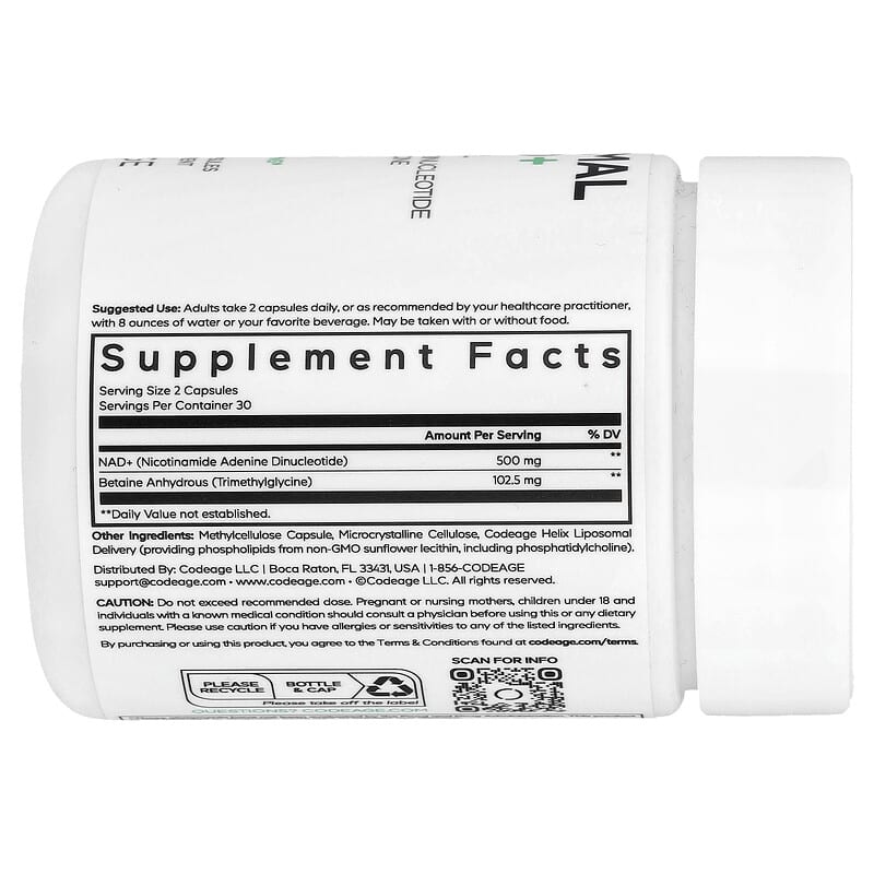 Codeage, Liposomal NAD+, Eternal, Nicotinamide Adenine Dinucleotide Trimethylglycine, 60 Capsules