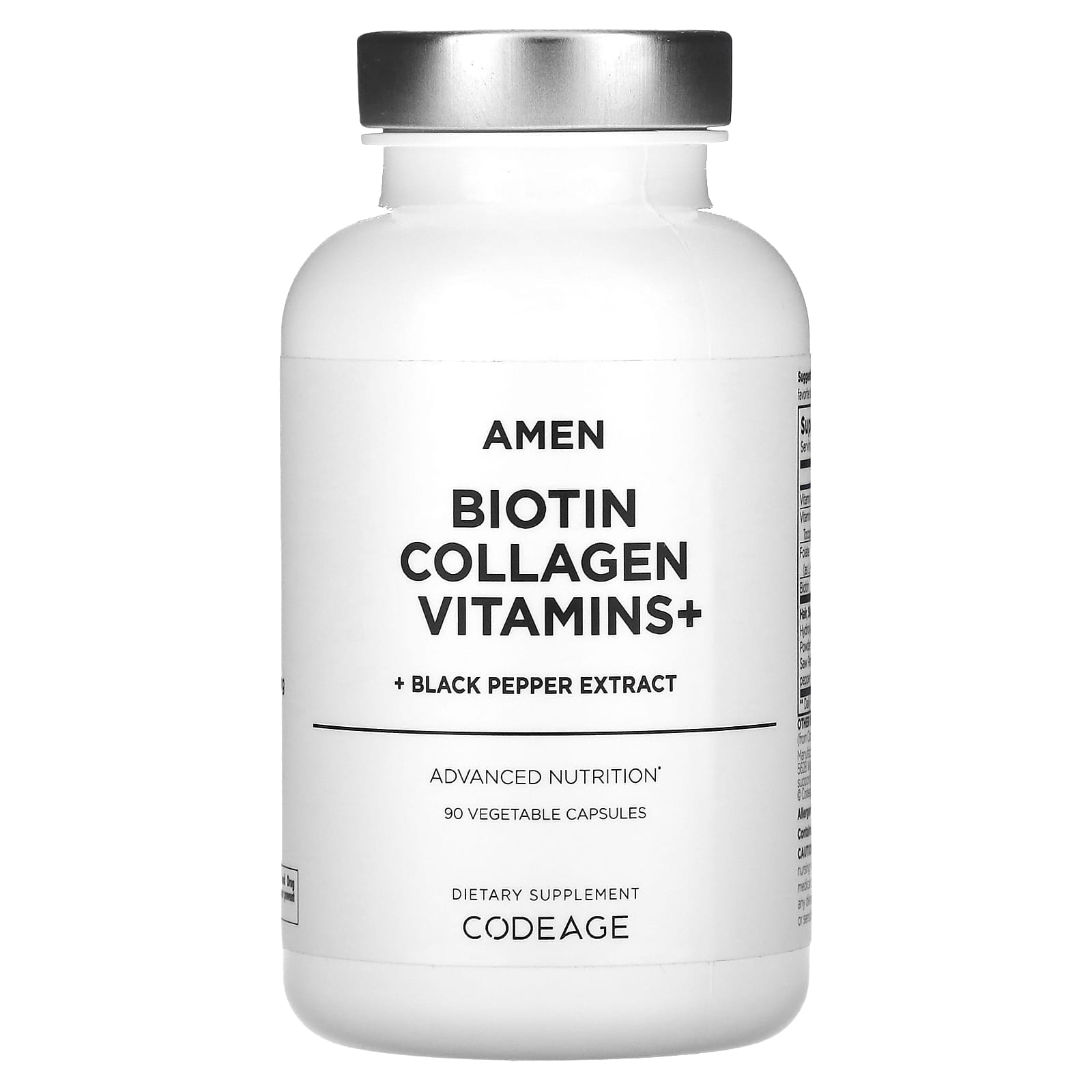 Codeage, Amen Biotin Collagen Vitamins+ Black Pepper Extract, 90