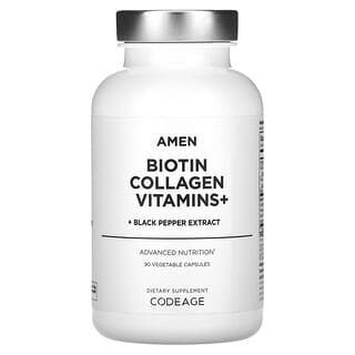 Codeage, Amen Biotine Collagen Vitamins+ Extrait de poivre noir, 90 capsules végétales