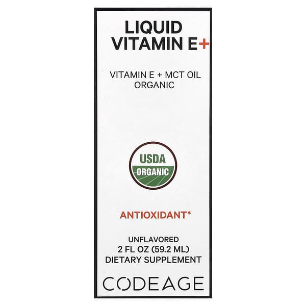 Codeage, Liquid Vitamin E+, Unflavored, flüssiges Vitamin E+, geschmacksneutral, 59,2 ml (2 fl. oz.)