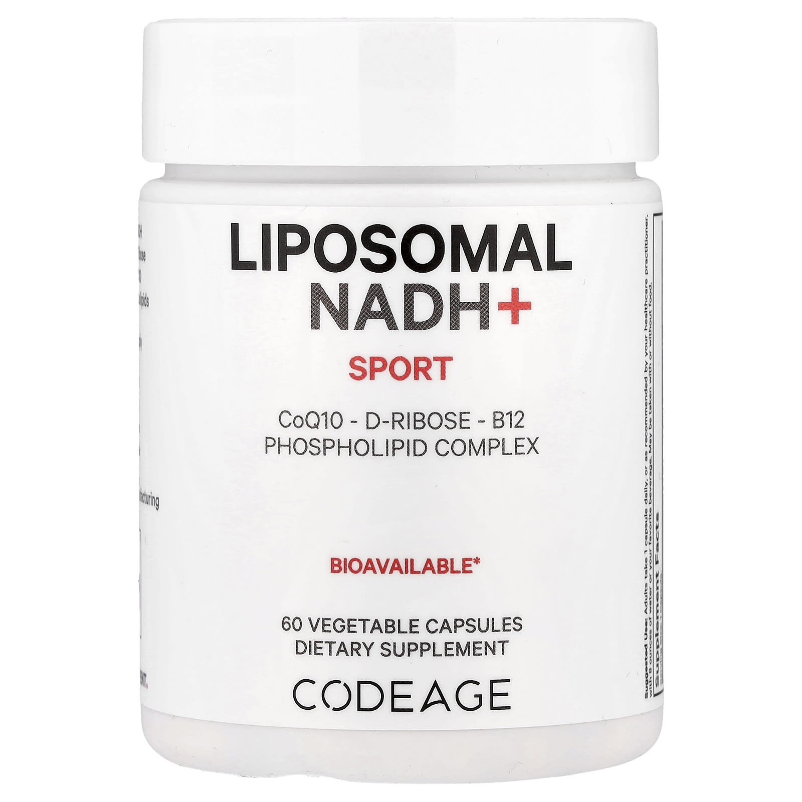 Codeage, Sport, Liposomal NADH+, липосомальный НАД, 60 растительных капсул