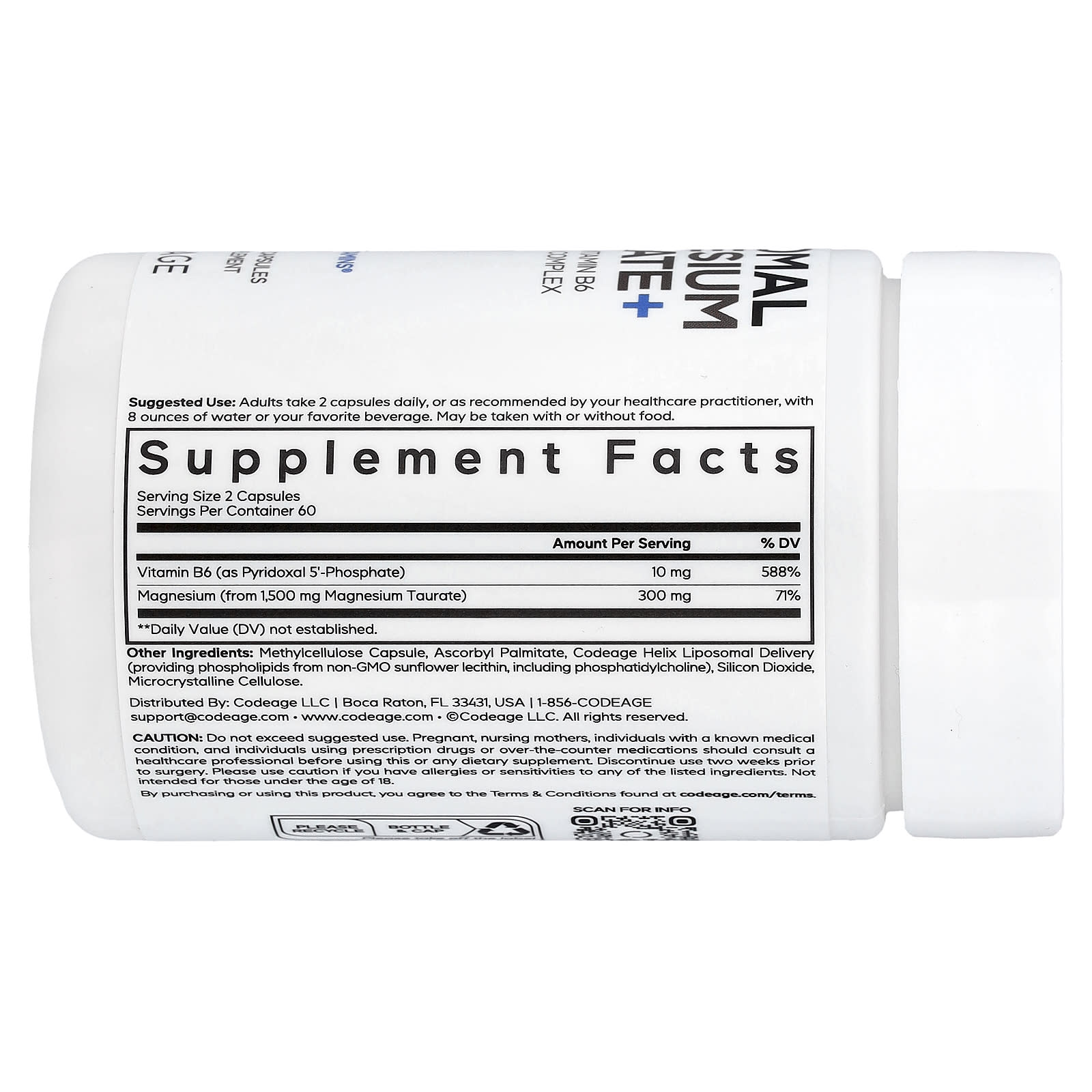 Codeage, Lipozomal Magnezyum Taurate+, 120 Bitkisel Kapsül