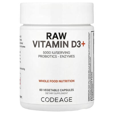 Codeage, Raw Vitamin D3+, 5000 IU, 60 Vegetarian Capsules