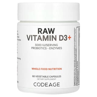 Codeage, Vitamine D3+ brute, 5000 UI, 60 capsules végétales