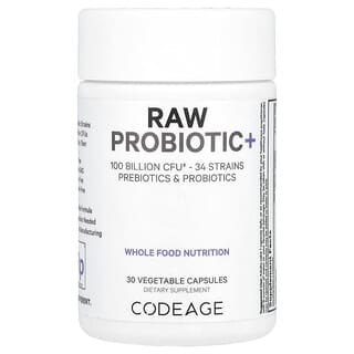 Codeage, Необработанный пробиотик +, 100 млрд КОЕ, 30 растительных капсул