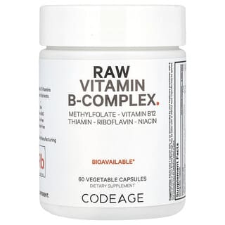 Codeage, Raw Vitamin B-Complex, roher Vitamin-B-Komplex, 60 pflanzliche Kapseln