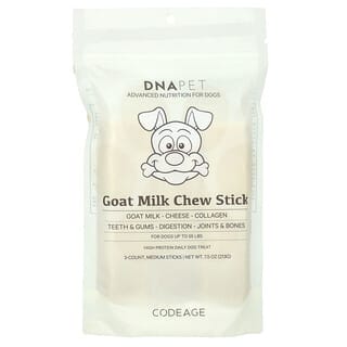 Codeage, DNA Pet, Goat Milk Mastigável em Bastão, Para Cães, Médio, 3 Unidades, 213 g (7,5 oz)