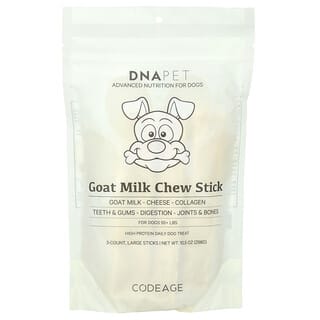 Codeage, DNA Pet, Bâtonnet de friandise à mâcher au lait de chèvre, Pour chiens, Grand format, 3 pièces, 298 g