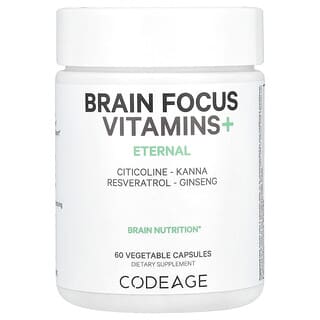 Codeage, Brain Focus Vitamins+, Vitamine für den Fokus auf das Gehirn, 60 pflanzliche Kapseln