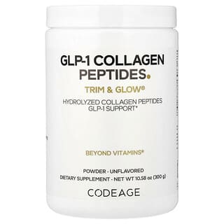 Codeage, GLP-1 Collagen Peptides Powder, Trim & Glow®, Unflavoured, 10.58 oz (300 g)