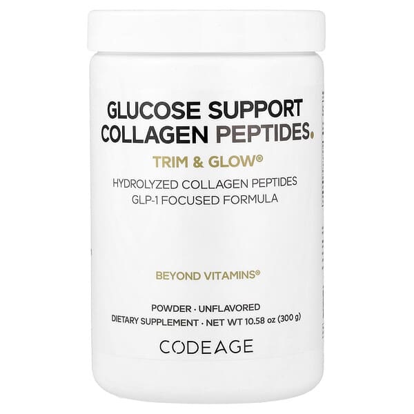 Codeage, Glucose Support Collagen Peptides Powder, Trim & Glow®, Unflavored, 10.58 oz (300 g) — product photo 1