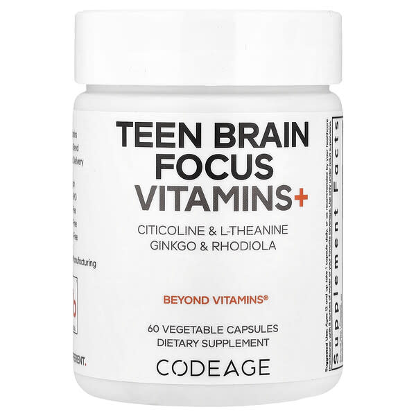 Codeage, Teen Brain Focus Vitamins+, 60 capsules végétales
