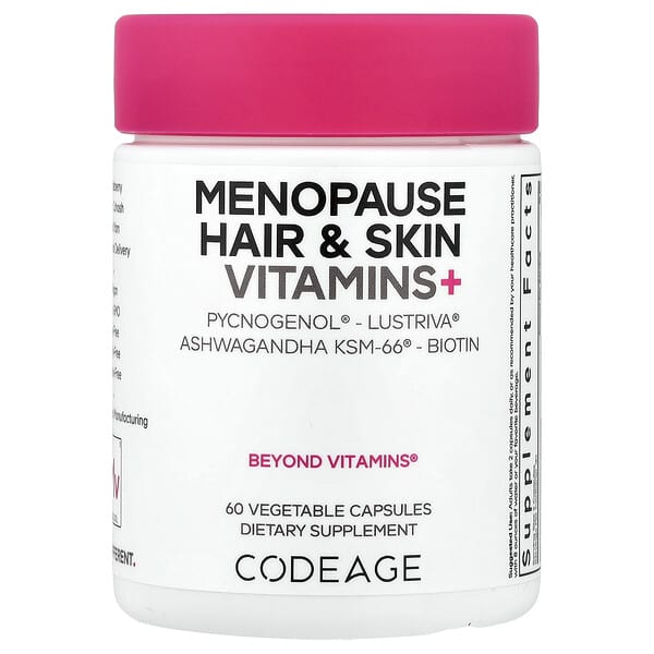 Codeage Menopause Hair Skin Vitamins+, 60 Vegetable Capsules