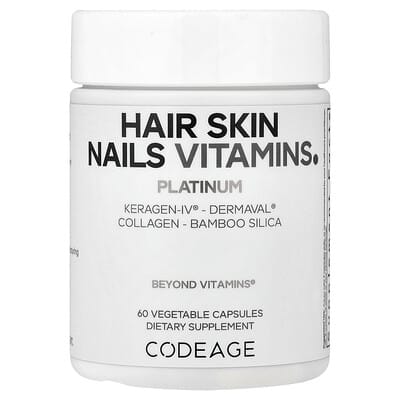 Codeage, Hair, Skin & Nails Vitamins, Platinum Edition, 60 Vegetarian Capsules