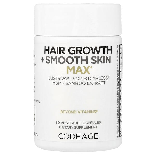 Hair Growth + Smooth Skin, Max, 30 Vegetable Capsules