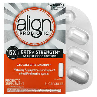 Align Probiotics, Поддержка пищеварения 24/7, добавка с пробиотиками, с повышенной силой действия, 21 капсула