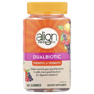 Align Probiotics, Dualbiotic, пребиотик и пробиотик, фрукты, 60 жевательных таблеток