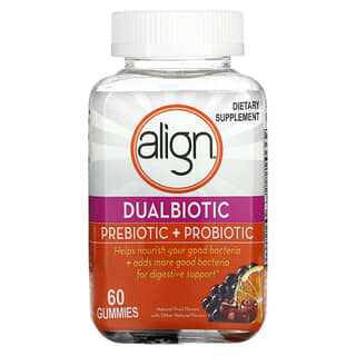 Align Probiotics, Dualbiotic, Prebiotic + Probiotic, Natural Fruit, 60 Gummies