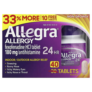 Allegra, Allergy 24 HR, Suplemento para aliviar la somnolencia, 40 comprimidos