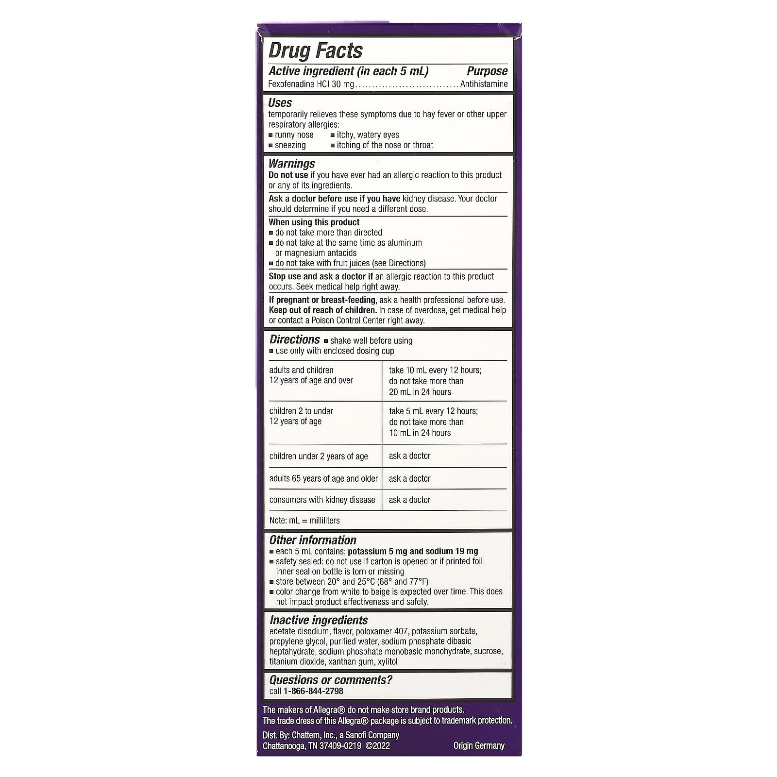 Allegra, Children's Allergy, 12 HR, Ages 2 Years & Older, Grape , 8 fl