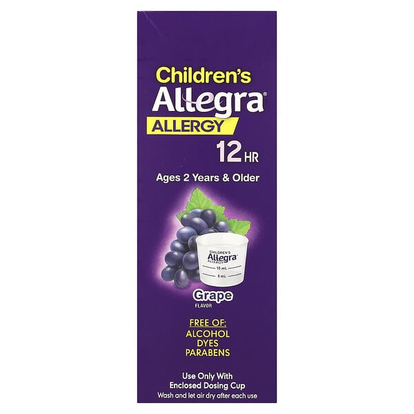 Allegra, 어린이용 알레르기, 12시간, 만 2세 이상, 포도 맛, 30mg, 240ml(8fl oz)