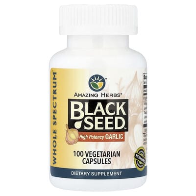 Amazing Herbs, Black Seed™, High Potency Garlic, 100 Vegetarian Capsules