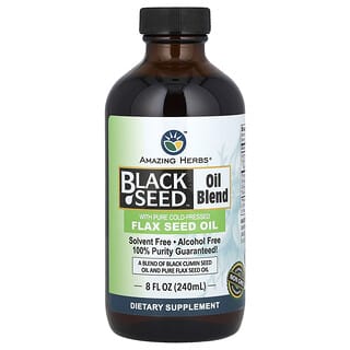 Amazing Herbs, 블랙 씨오일 혼합물, 순수 냉압착 아마씨 오일 함유, 8fl. 240ml(240ml)