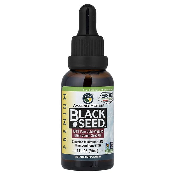 Amazing Herbs, Premium Black Seed™, 100% чистота, студено пресовано течно масло от семена на черен кимион, 30 ml (1 fl oz )