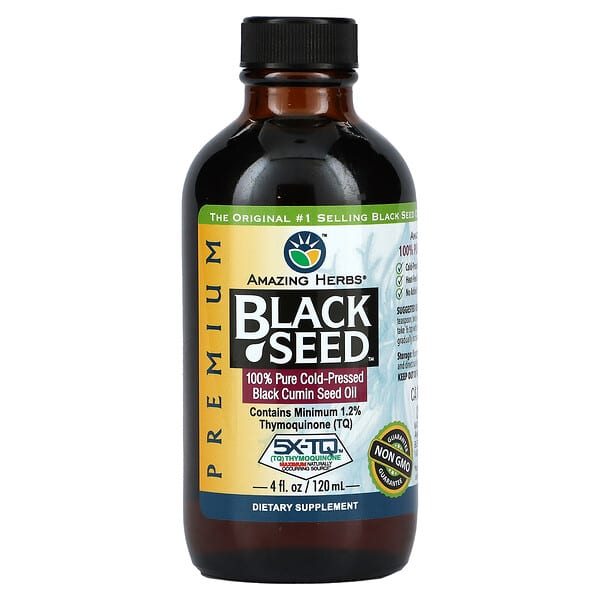 Amazing Herbs, Black Seed, 100 Pure ColdPressed Black Cumin Seed Oil