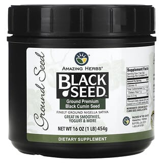 Amazing Herbs, Черные семена, молотые семена черного тмина премиального качества, 454 г (1 фунт)
