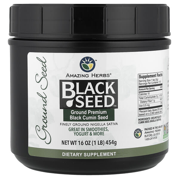 Amazing Herbs, Black Seed™, Graine de nigelle moulue de qualité premium, 454 g