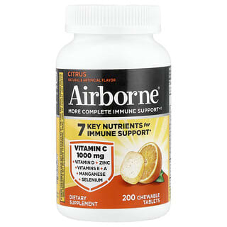 AirBorne, Pendukung Kekebalan Tubuh yang Lebih Lengkap, Citrus, 200 Tablet Kunyah