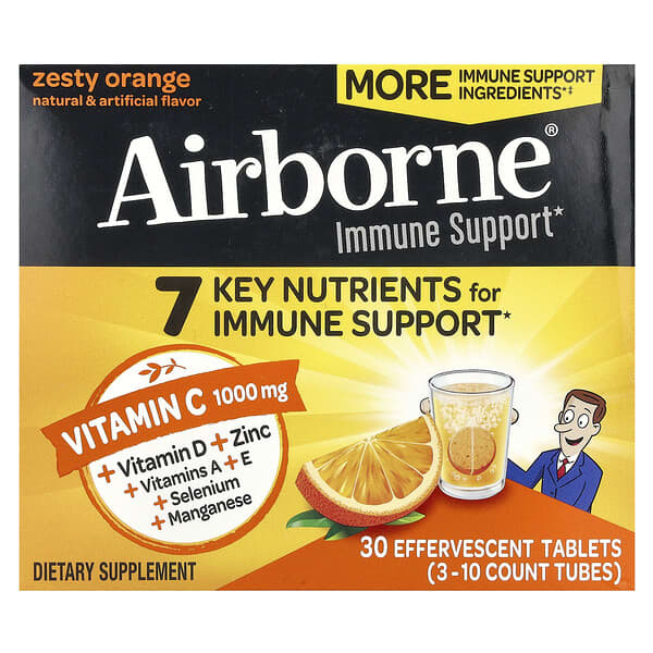 AirBorne, 機體抵抗幫助補充劑，濃郁橙味，3 管，每管 10 片泡騰片