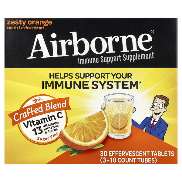 Immune Support Supplement, Zesty Orange, 3 Tubes, 10 Effervescent Tablets Each