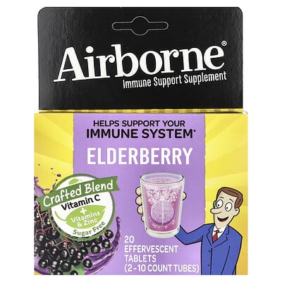 AirBorne, Immune Help Supplement, Elderberry, 2 Tubes, 10 Effervescent Tablets Each