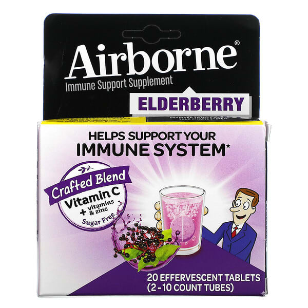 AirBorne, Suplemento de refuerzo inmunitario, Saúco, 2 tubos, 10 comprimidos efervescentes cada uno