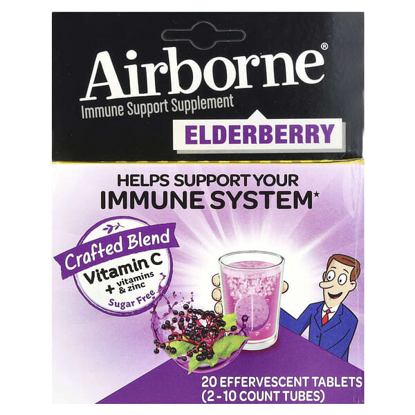 AirBorne, Suplemento de refuerzo inmunitario, Saúco, 2 tubos, 10 comprimidos efervescentes cada uno