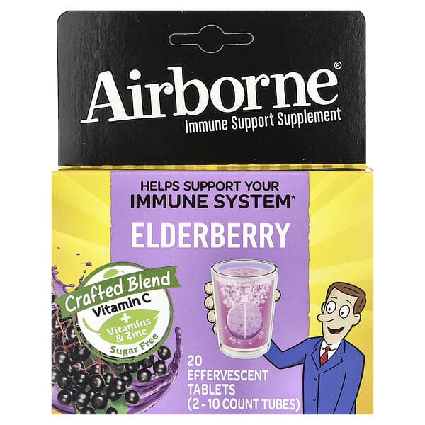 Immune Support Supplement, Elderberry, 2 Tubes, 10 Effervescent Tablets Each