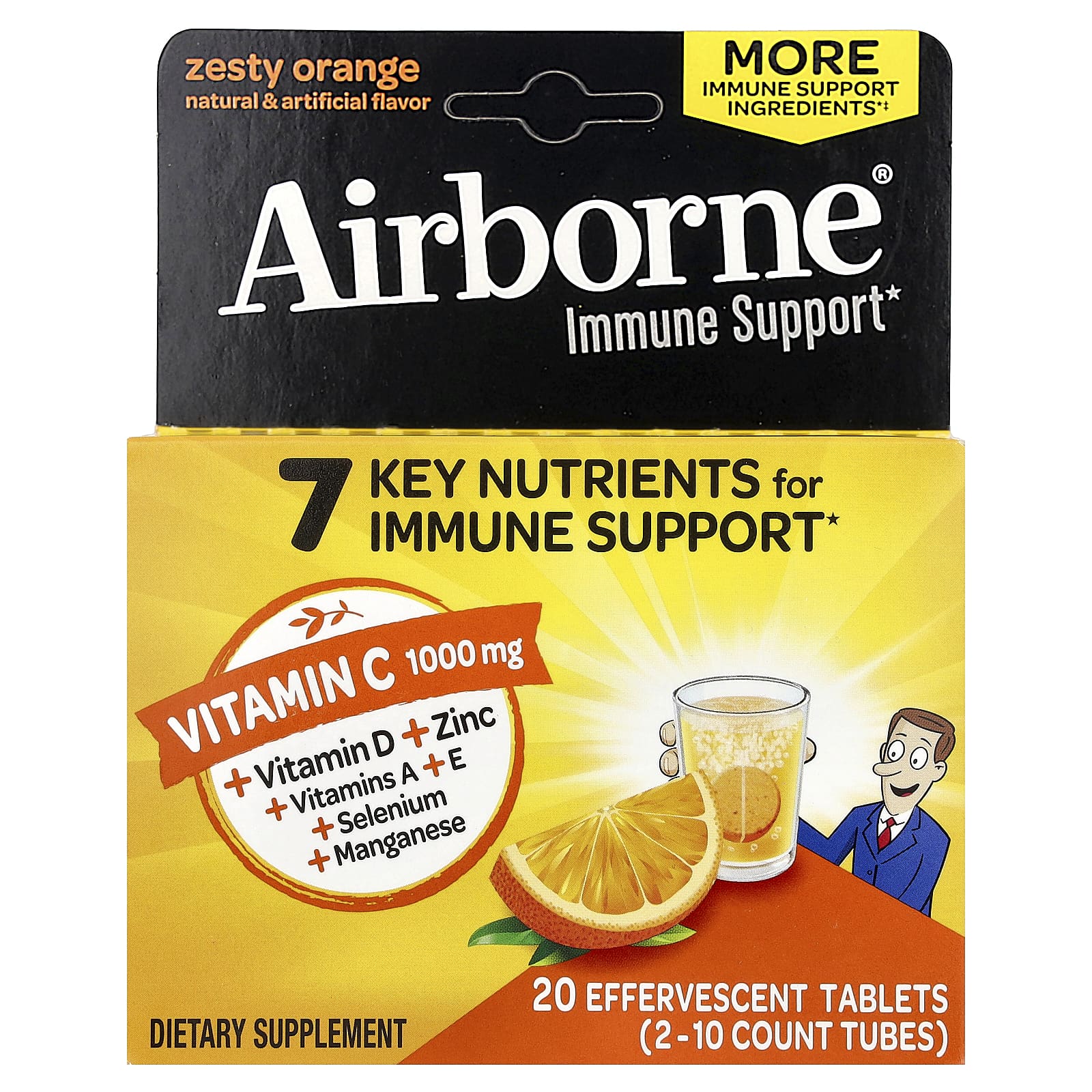 Immune Support Supplement、ゼスティーオレンジ、2本、発泡タブレット