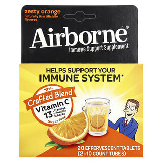 AirBorne‏, תוסף תזונה לתמיכה במערכת החיסון, Zesty Orange‏, 2 שפופרות, 10 טבליות תוססות כל אחת