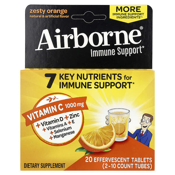 Immune Support Supplement, Zesty Orange, 2 Tubes, 10 Effervescent Tablets Each