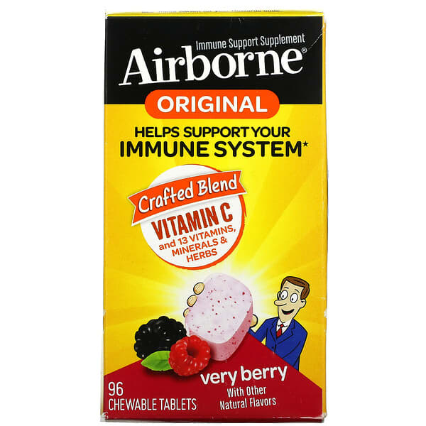 AirBorne (إيربورن)‏, مكمل غذائي أصلي لدعم المناعة، بنكهة التوت، 96 قرصًا قابلًا للمضغ
