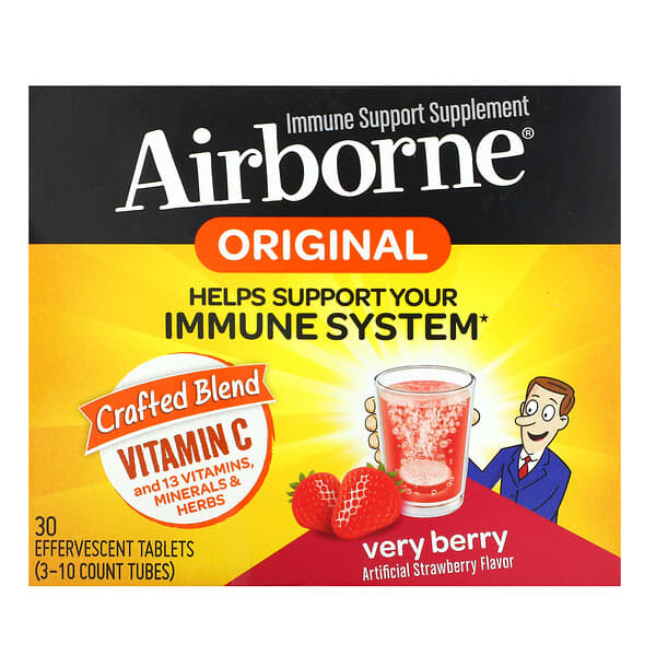 AirBorne (إيربورن)‏, مكمل غذائي لدعم المناعة ، بنكهة التوت جدًا ، 3 أنابيب ، 10 أقراص فوارة لكل منها