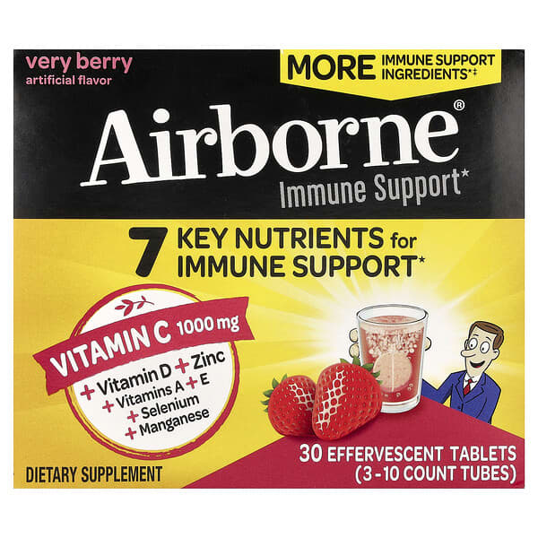 AirBorne Immune Support Supplement, Very Berry, 3 Tubes, 10 Effervescent Tablets Each