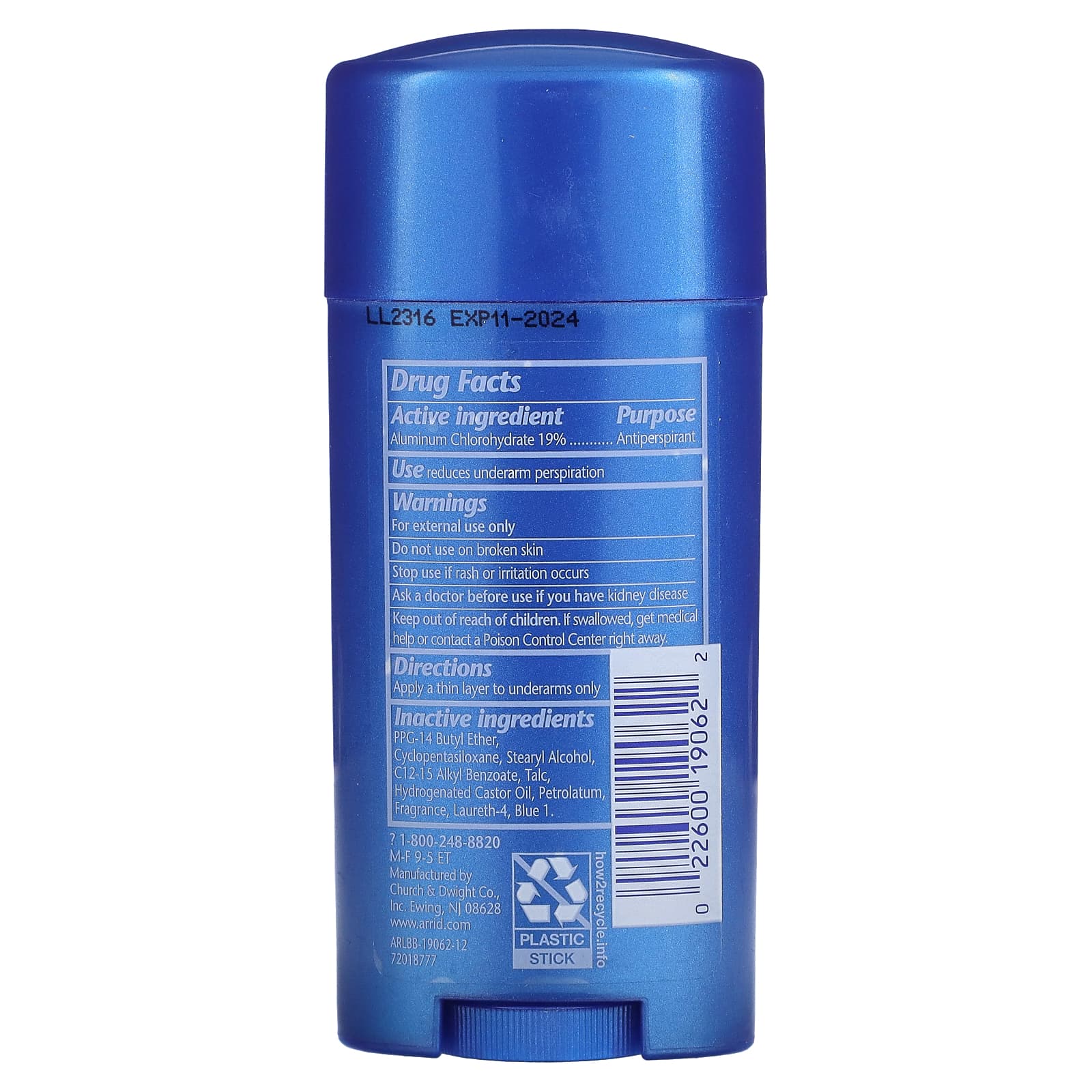 Arrid, Extra Extra Dry XX, Solid Antiperspirant Deodorant, Regular, 2.6