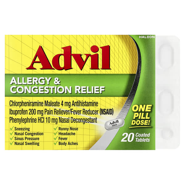 Advil, Allergy & Congestion Relief, 20 Coated Tablets