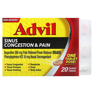 Advil, Заложенность носовых пазух и боль, без сонливости, 20 таблеток, покрытых оболочкой