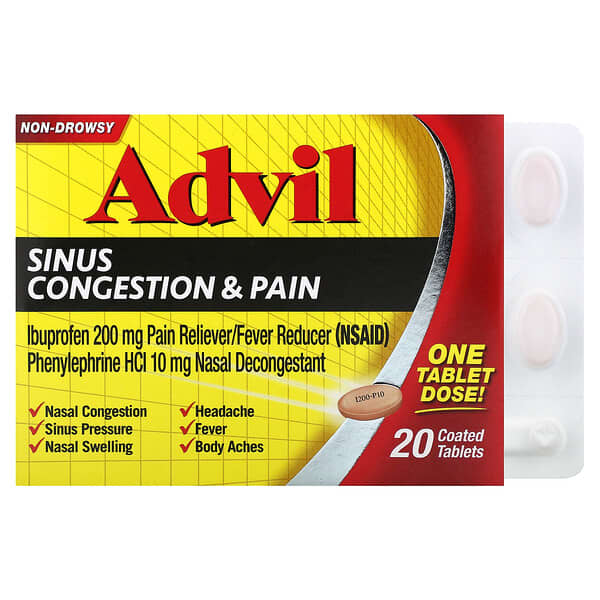 Advil, Sinus Congestion &amp; Pain, Non-Drowsy , 20 Coated Tablets