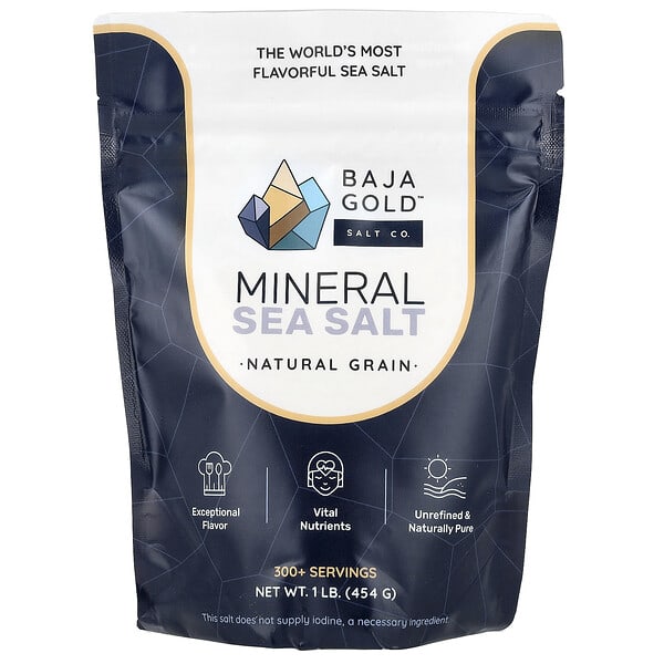 Baja Gold Salt Co., Mineral Sea Salt, Natural Grain, 1 lb (454 g)