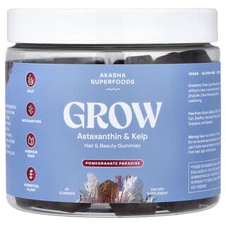 Akasha Superfoods, Grow, Gomitas para el cabello y la belleza, Paraíso de granada, 60 gomitas
